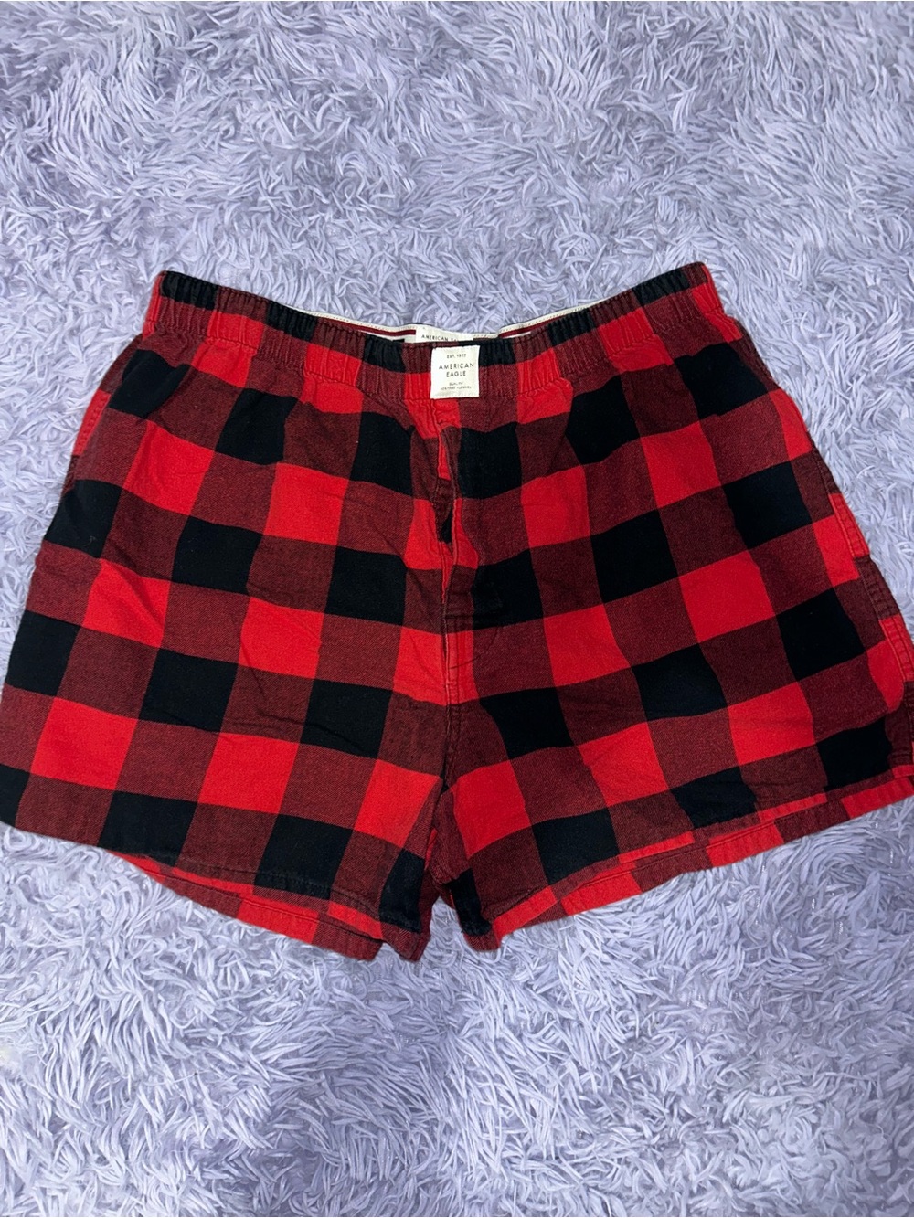 American Eagle Outfitters Red and Black Plaid Men’s Flat Front Shorts